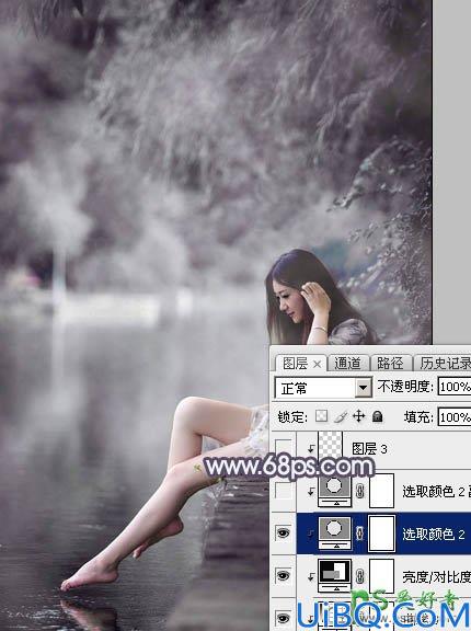 Photoshop美少女艺术照调色实例：给清纯的湖景少女图片调出高雅灰色调