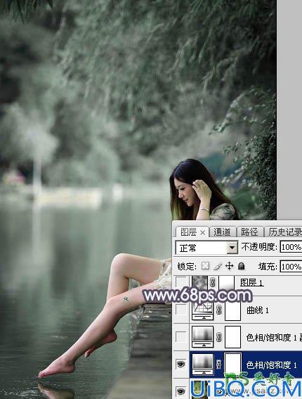 Photoshop美少女艺术照调色实例：给清纯的湖景少女图片调出高雅灰色调