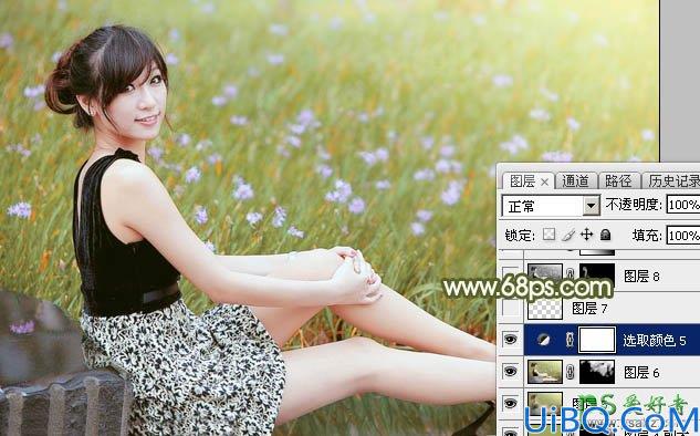 Photoshop韩国美女图片后期调色美化教程：给漂亮韩国美女调出黄绿阳光色