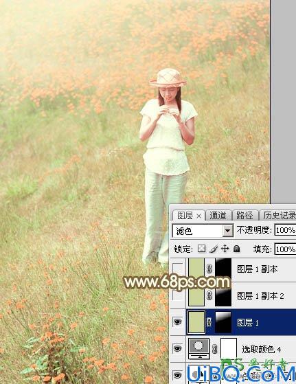 Photoshop给花草甸中的未成年少女写真照调出甜美的韩系粉红色