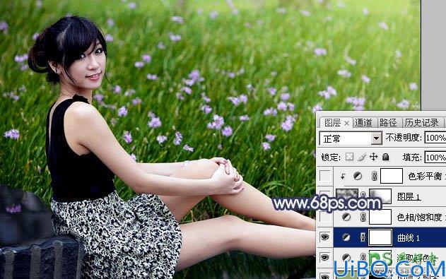 Photoshop调色教程：巧用云彩滤镜等工具给美女外景照调出梦幻淡绿色效果