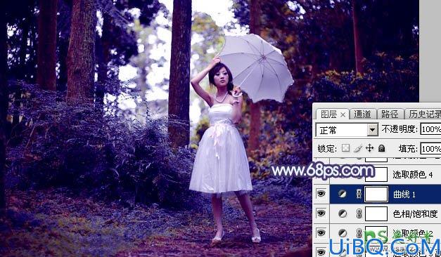Photoshop给森系唯美女生图片制作出唯美紫色透射阳光的效果