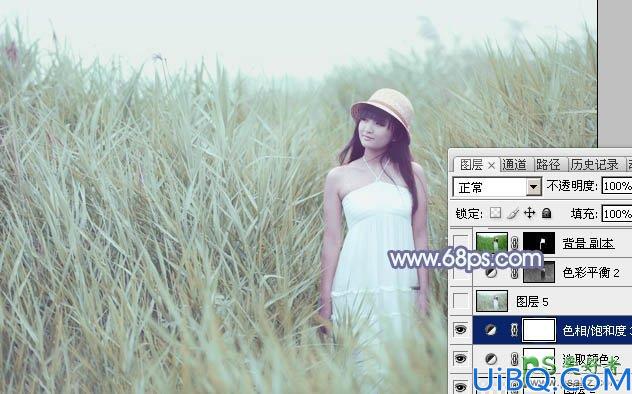 Photoshop给清新可爱的未成年少女艺术照调出唯美的淡调青蓝色效果