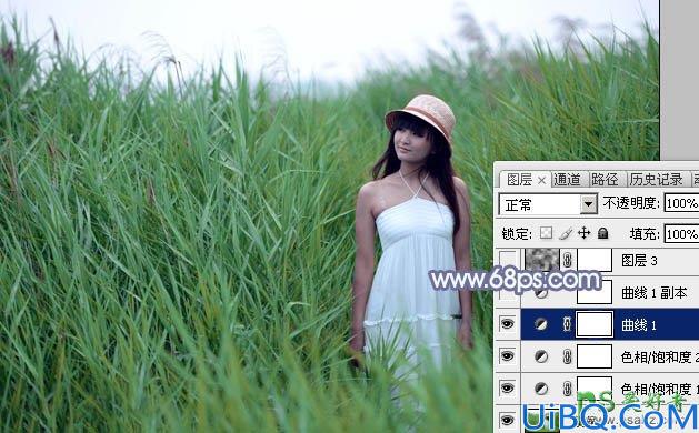 Photoshop给清新可爱的未成年少女艺术照调出唯美的淡调青蓝色效果