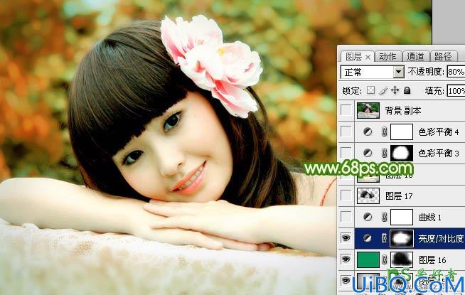 Photoshop调色教程：给漂亮可爱的美女照调出粉橙色效果