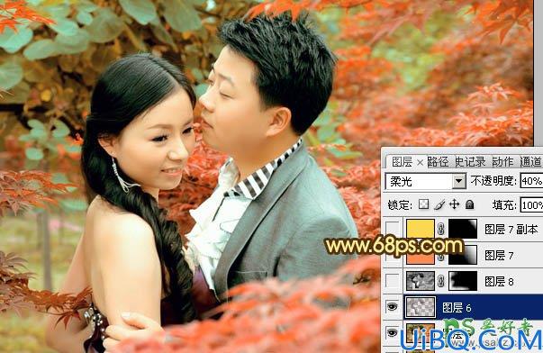 Photoshop调色教程：给漂亮的情侣婚片调出温馨的橙红色
