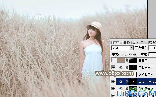 Photoshop古典图片调色教程：给田野中的美女调出柔和的古典图片色彩