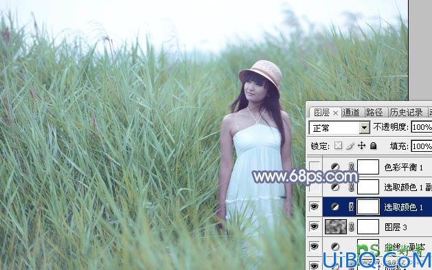 Photoshop给清新可爱的未成年少女艺术照调出唯美的淡调青蓝色效果