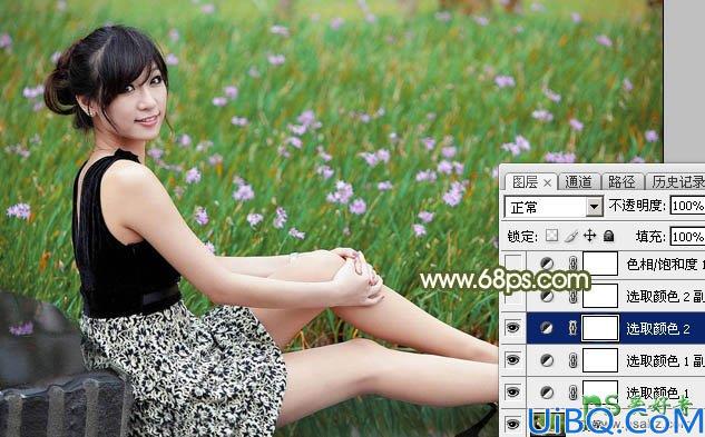 Photoshop韩国美女图片后期调色美化教程：给漂亮韩国美女调出黄绿阳光色