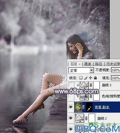Photoshop美少女艺术照调色实例：给清纯的湖景少女图片调出高雅灰色调