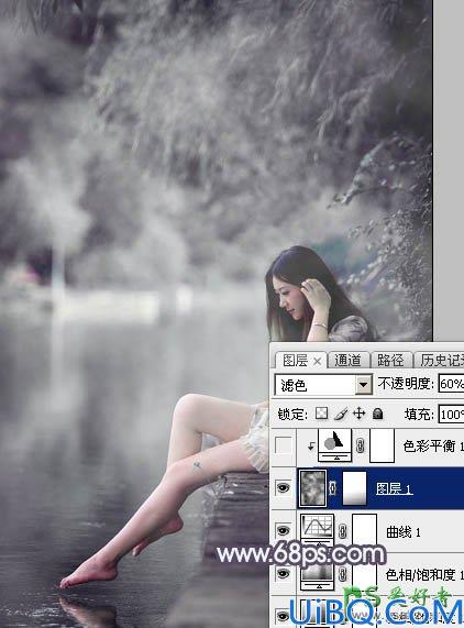 Photoshop美少女艺术照调色实例：给清纯的湖景少女图片调出高雅灰色调