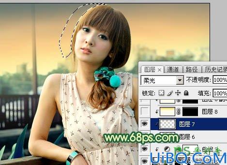 Photoshop性感美眉图片调色：给街景自拍的漂亮果子美女调出暗调青黄色