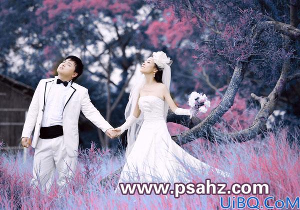 Photoshop影楼婚纱照调色实例：设计师教您简单三步调出深秋色外景婚纱照