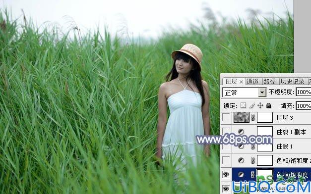 Photoshop给清新可爱的未成年少女艺术照调出唯美的淡调青蓝色效果