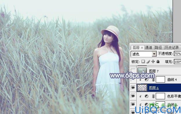 Photoshop给清新可爱的未成年少女艺术照调出唯美的淡调青蓝色效果
