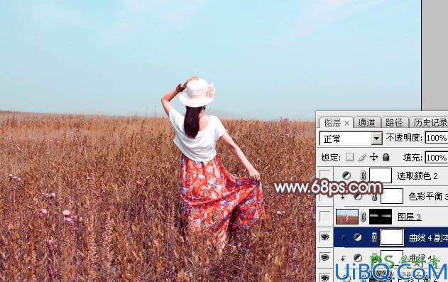 Photoshop给麦田里的美女写真图片调出美美的秋季风景效果，秋景
