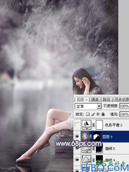 Photoshop美少女艺术照调色实例：给清纯的湖景少女图片调出高雅灰色调