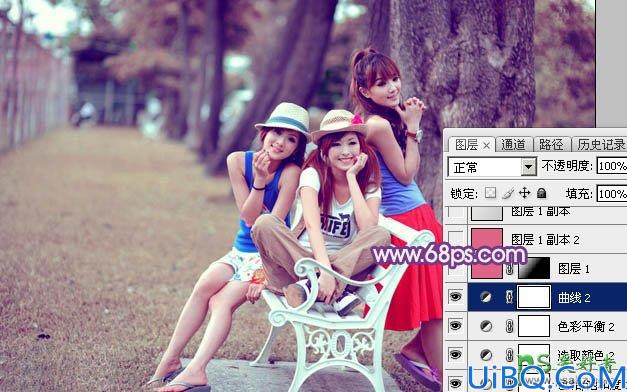 Photoshop调色教程：给唯美可爱的90后妹妹公园写真照调出粉紫色效果