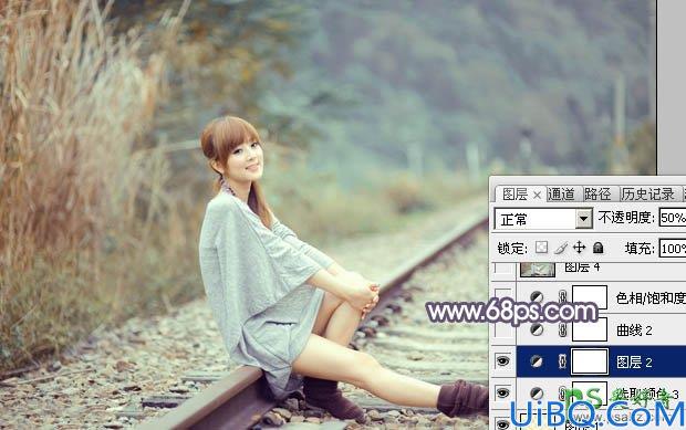 Photoshop果子mm调色教程：给清纯的果子mm唯美写真照调出粉调蓝黄色