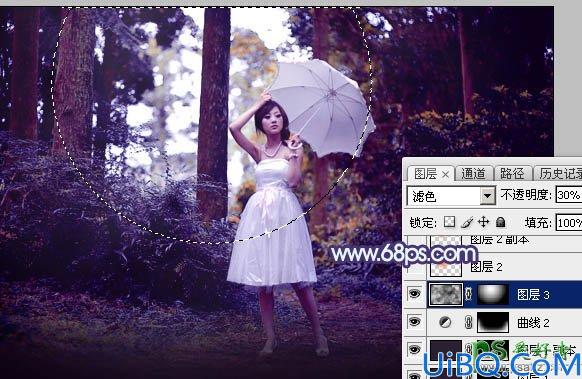 Photoshop给森系唯美女生图片制作出唯美紫色透射阳光的效果