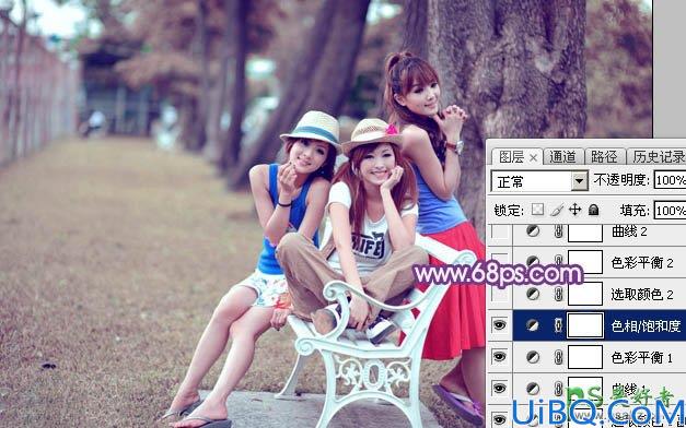 Photoshop调色教程：给唯美可爱的90后妹妹公园写真照调出粉紫色效果