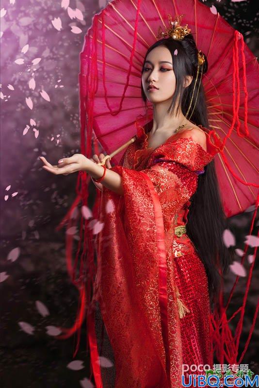 Photoshop古典美女图片后期调色教程：打造唯美紫红色性感古典美女艺术照