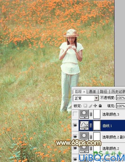 Photoshop给花草甸中的未成年少女写真照调出甜美的韩系粉红色