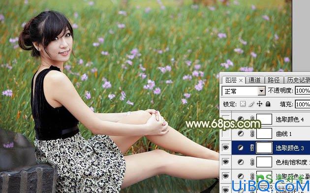 Photoshop韩国美女图片后期调色美化教程：给漂亮韩国美女调出黄绿阳光色