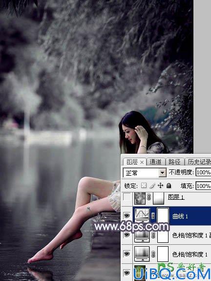 Photoshop美少女艺术照调色实例：给清纯的湖景少女图片调出高雅灰色调