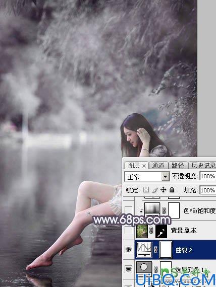 Photoshop美少女艺术照调色实例：给清纯的湖景少女图片调出高雅灰色调
