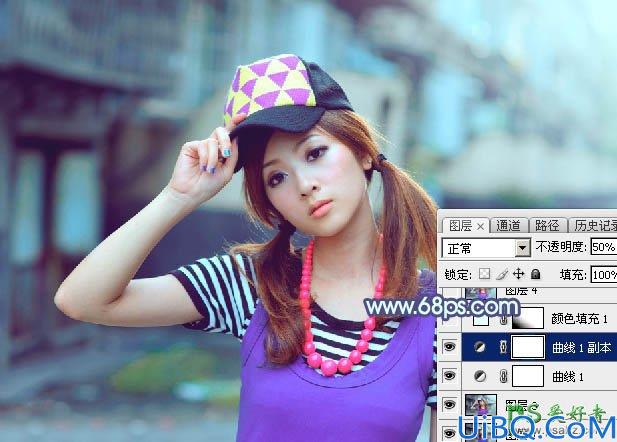 Photoshop给甜美的果子妹妹调出好看的蜜糖色，果子美女艺术色彩