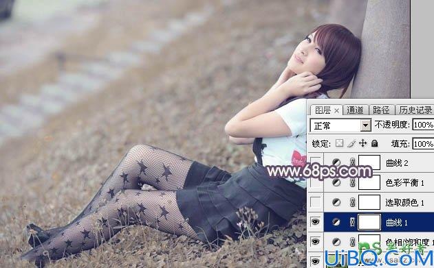 photoshop给外景自拍漂亮妹子写真照调出古典中性冷褐色效果