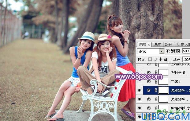 Photoshop调色教程：给唯美可爱的90后妹妹公园写真照调出粉紫色效果