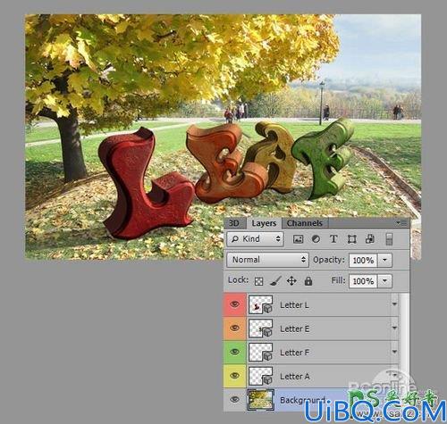 photoshop打造秋景3D立体字，可爱卡通效果立体文字特效教程