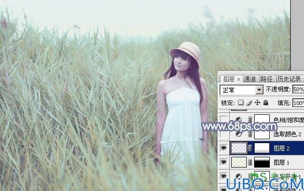 Photoshop给清新可爱的未成年少女艺术照调出唯美的淡调青蓝色效果