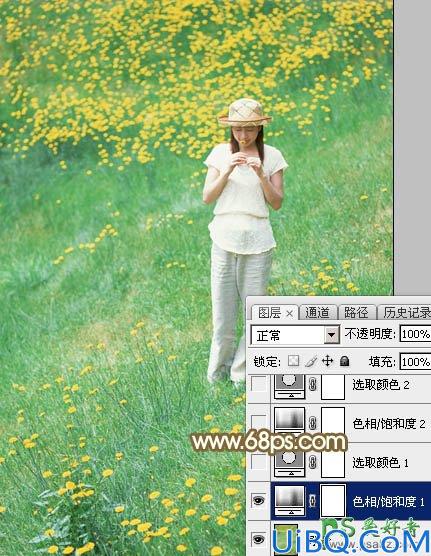 Photoshop给花草甸中的未成年少女写真照调出甜美的韩系粉红色