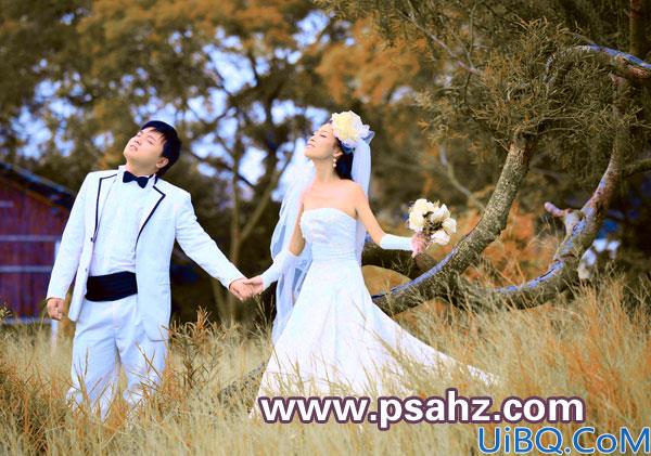 Photoshop影楼婚纱照调色实例：设计师教您简单三步调出深秋色外景婚纱照