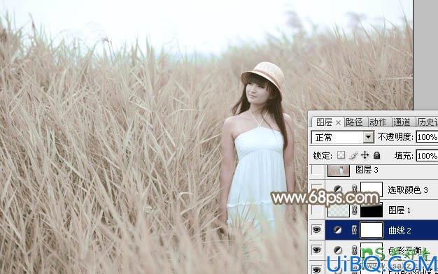 Photoshop古典图片调色教程：给田野中的美女调出柔和的古典图片色彩