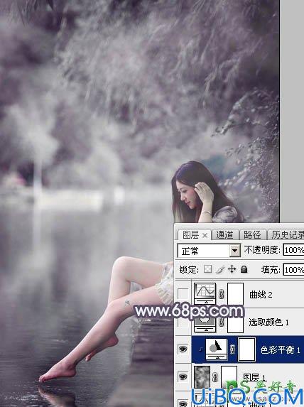 Photoshop美少女艺术照调色实例：给清纯的湖景少女图片调出高雅灰色调