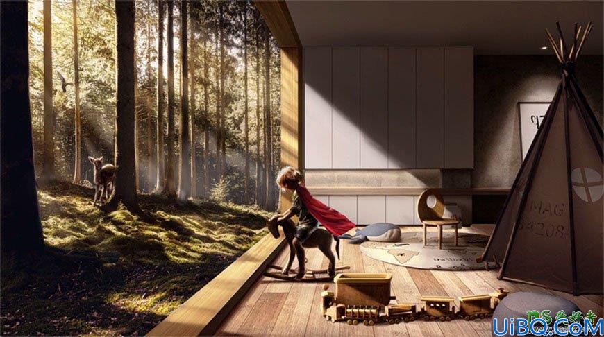 Photoshop场景合成实例：创意打造梦想成为骑士的小男孩场景。
