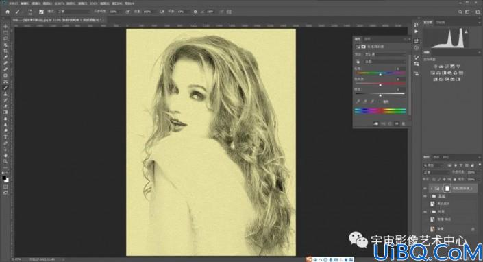 Photoshop人像转素描教程：把欧洲少女人像照片制作成铅笔素描画效果。