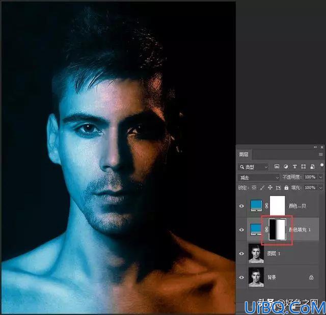 创意照片，在Photoshop用渐变工具和图层混合模式制作红蓝人像照片