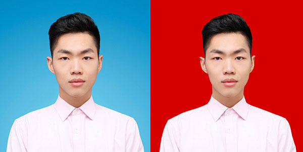 Photoshop证件照换底色教程：利用抠图技术快速给男子证件照片换底色。