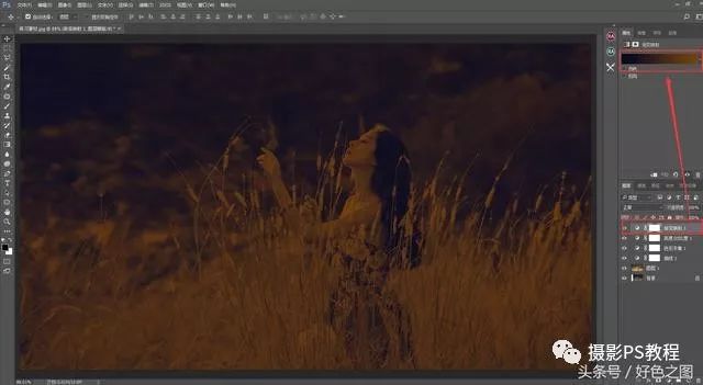 Photoshop影楼后期调色实例：给光线不足的野外美女写真照调出金秋效果