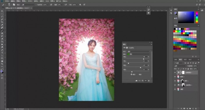 婚纱后期，在Photoshop中制作粉色桃花婚纱人像