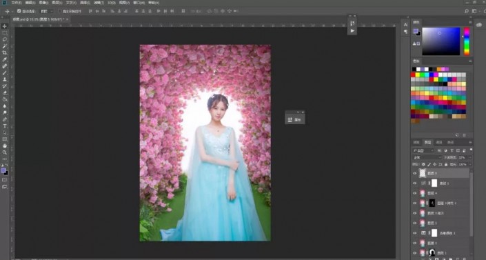 婚纱后期，在Photoshop中制作粉色桃花婚纱人像