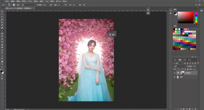婚纱后期，在Photoshop中制作粉色桃花婚纱人像