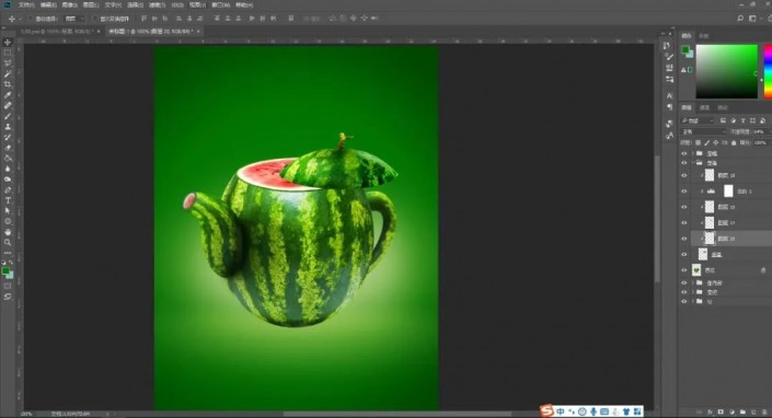 Photoshop创意合成实例：利用合成技术打造一把逼真个性的西瓜茶壶。