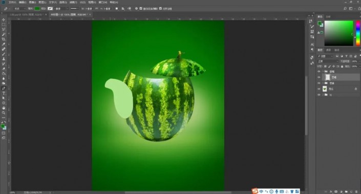 Photoshop创意合成实例：利用合成技术打造一把逼真个性的西瓜茶壶。