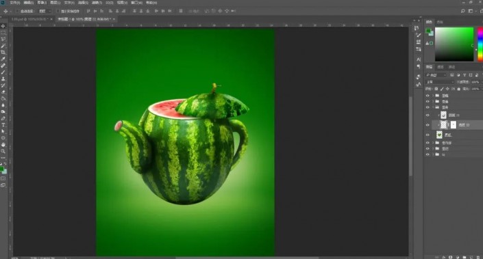 Photoshop创意合成实例：利用合成技术打造一把逼真个性的西瓜茶壶。